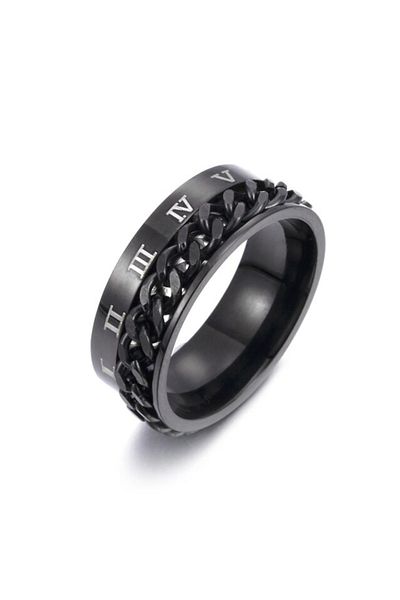 REDz Accessories Men's Ring, Chain And Roman Numerals, Black - Size 9 (64.6MM)