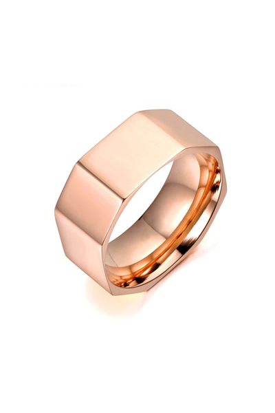 REDz Accessories Octagon Ring, Women, Minimalist Design, Rose-Gold - Size 7 (59mm)