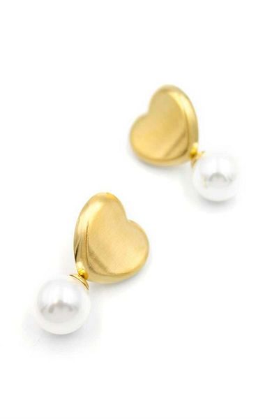MR RZN STORE Pearl Heart Earrings - Gold