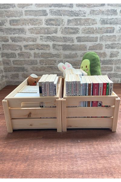 ayfiwood 2 Pieces Book Organizer Natural Wood Storage Box Wooden Book Organizer 2 Pieces