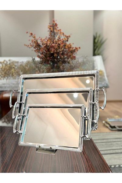 aljahwari 3-piece stainless steel serving tray set