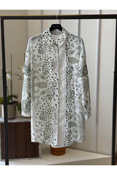 Zühre Desenli Şerit Detaylı Yeşil Tunik T-1570