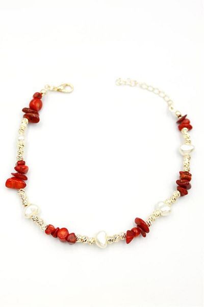 MR RZN STORE Dorika stone anklet - red