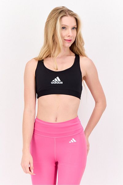 adidas Women Padded Brand Logo Training Sport Bra, Black