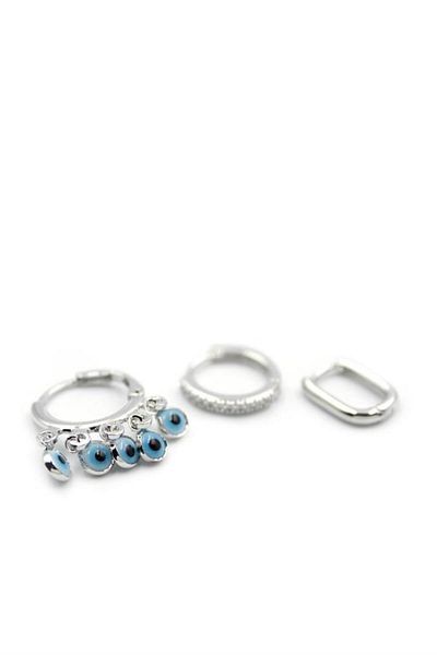 Royaleks 3-Piece Evil Eye Earrings - Silver
