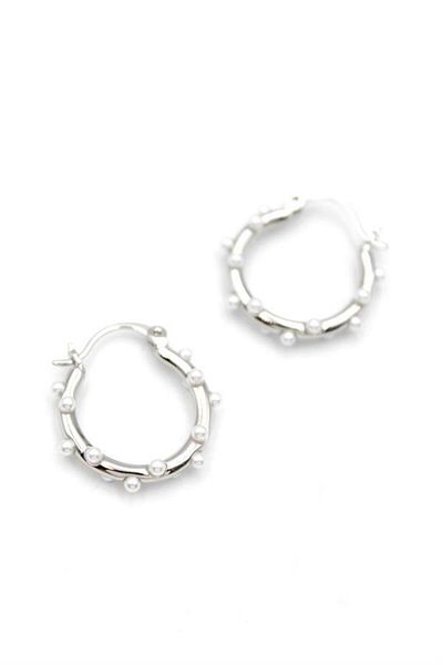 MR RZN STORE Pearl Hoop Earrings - Silver