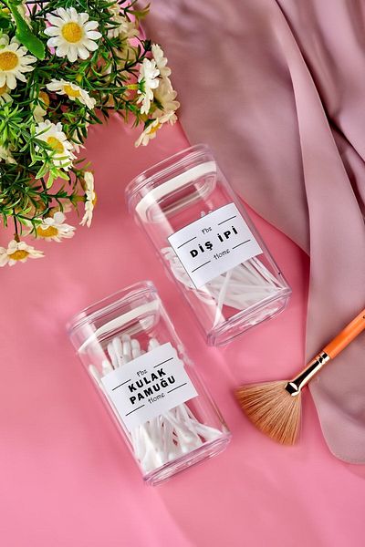 Carat Home Σετ μπάνιου 2 τεμαχίων ακρυλικό οδοντικό νήμα & βαμβάκι αυτιών με καπάκι 250 ml