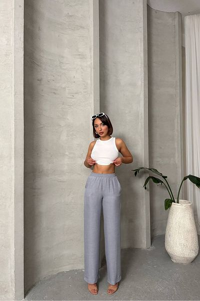 Neşeli Butik Women's Imported Fabric Palazzo Linen Pants Nbg092