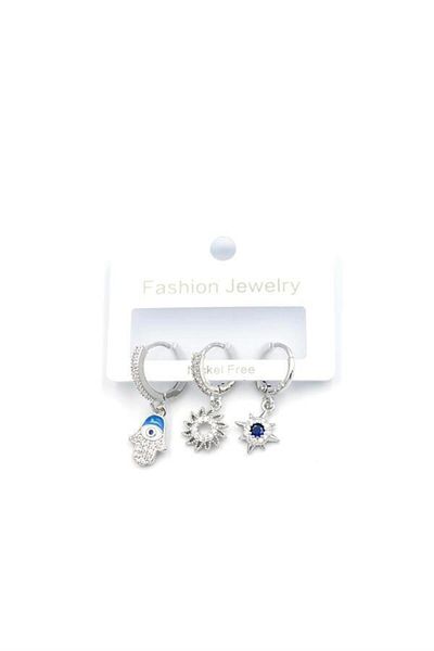 Royaleks Triple fatima hand earrings - silver