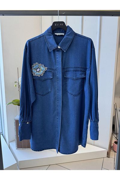 Zühre Cămașă din denim cu paiete albastru 0104