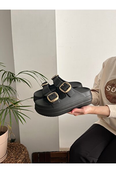 Behtah Kundura High Double Buckle Thick Soled Slide Slippers Garden Beach Pool Sea Summer Daily Slippers