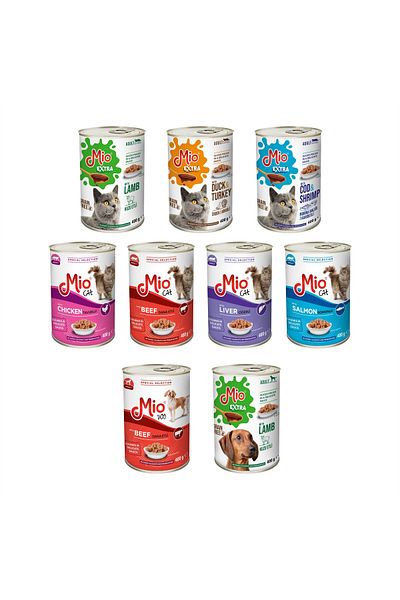 MİO 7 Canned Cat Food❤️, 2 Canned Dog Food⭕, Promotional Package 9 Mix, Mio Cats and Dogs, Extra 400 g