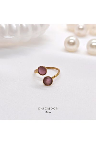 CHICMOON STORE Steel Gold Color Plum Stone Ring