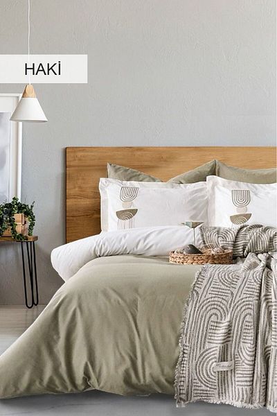 İyi Geceler İstanbul Babil 100% Cotton Natural Double Duvet Cover Muslin Pique Set 7 Pieces