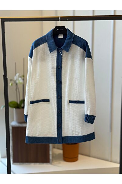 Kayra Denim Detaylı Ekru Ceket 73028