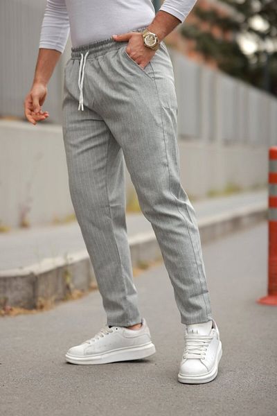 Femella Women Fashion Men's Waist Lace-Up Striped Pants