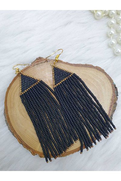 HAPPY HANDMADE Miyuki and Sand Beaded Swinging Long Earrings