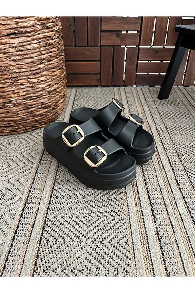 Behtah Kundura High Double Buckle Thick Soled Slide Slippers Garden Beach Pool Sea Summer Daily Slippers