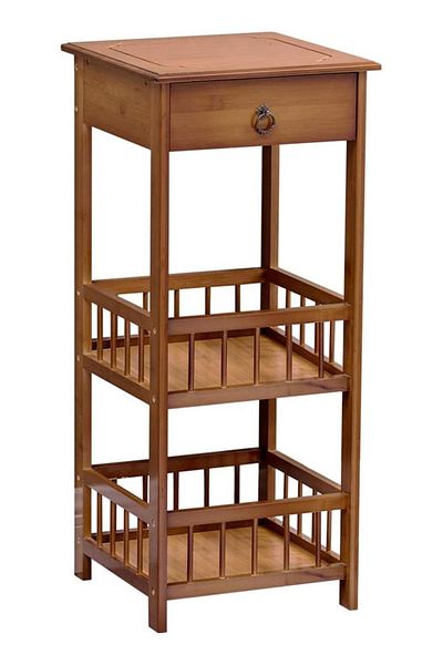 Cady One 3-Tier Wooden Side Table with Drawer and Storage Shelfs 30*30*78cm