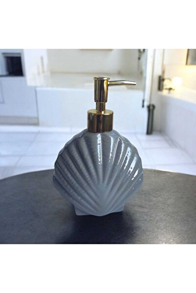 Mucha Shell Gri Porselen Sıvı Sabunluk Deniz Kabuğu Gold Pompa Sabunluk