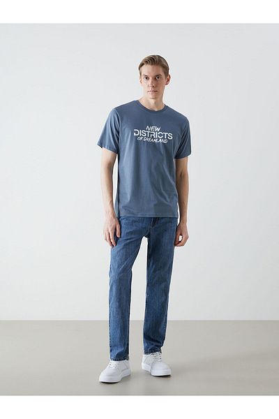 LC Waikiki Tricou pentru bărbați din bumbac pieptănat cu mânecă scurtă cu decolteu