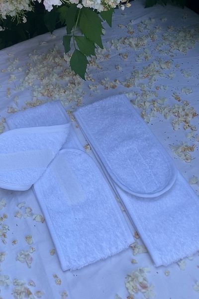 Mokita Home Hair Band 2 White Set Athlete Bandana Towel Women & Men Makeup Yoga Spa Velcro Tape Bias