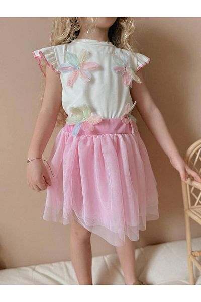 YİGİT BUTİK Yigit Boutique Girl's Suit with Floral Tulle Skirt