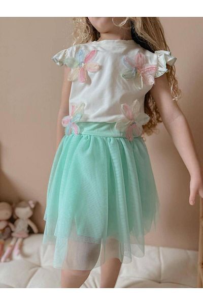 YİGİT BUTİK Yigit Boutique Girl's Suit with Floral Tulle Skirt