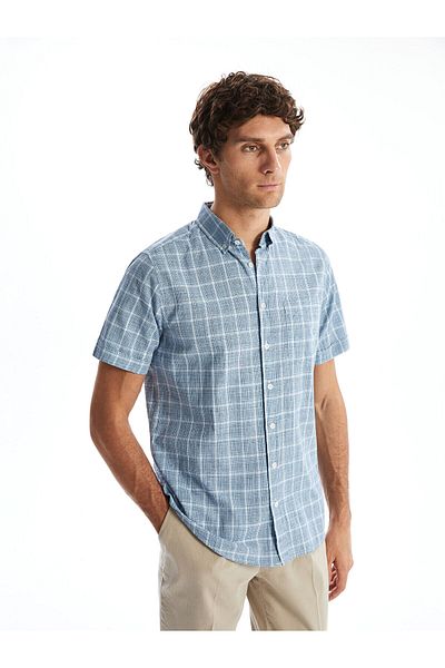 LC Waikiki Regular Fit Short Sleeve Plaid Poplin Men's Shirt