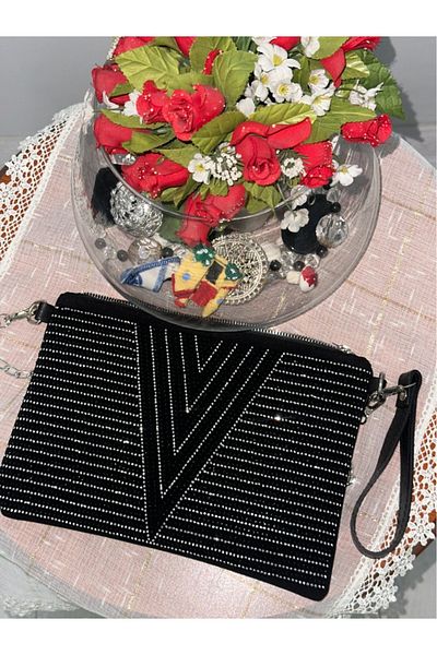 Elanore Women's Clutch Bag with Chain and Stone Detail