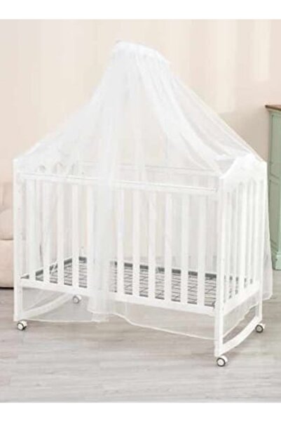 BabyCara سرير أطفال خشبي بتصميم أنيق مع قاعدة حديدية و 3 ارتفاعات و ناموسية 120 × 60 سم