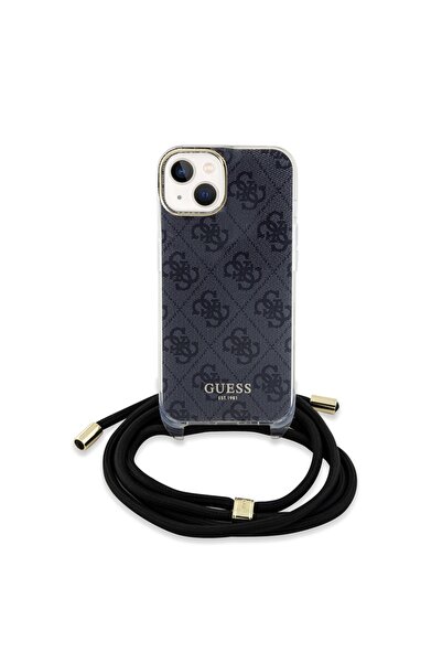Guess Θήκη για iPhone 15 με καλώδιο, εκτύπωση Crossbody 4G, - Μαύρο
