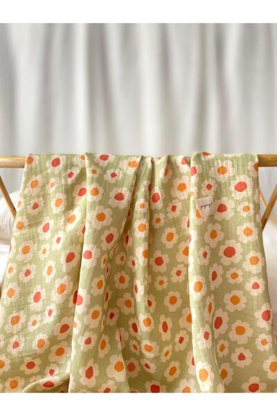 Zezig Daisy- Green Muslin Blanket