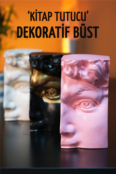Tasarım Dekoratif Kitap Tutucu Antik Yüz Davut Heykel Pembe 15cm