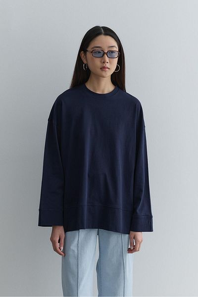 Fahhar Thick Folded Sweatshirt Navy Blue
