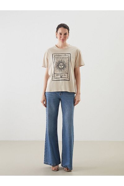 LC Waikiki Γυναικείο μπλουζάκι με στάμπα Crew Neck