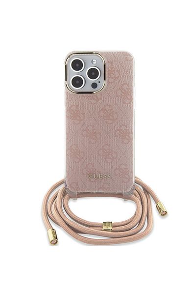 Guess Case For Iphone 16 With Cord, Crossbody Cord 4g Print, - Pink