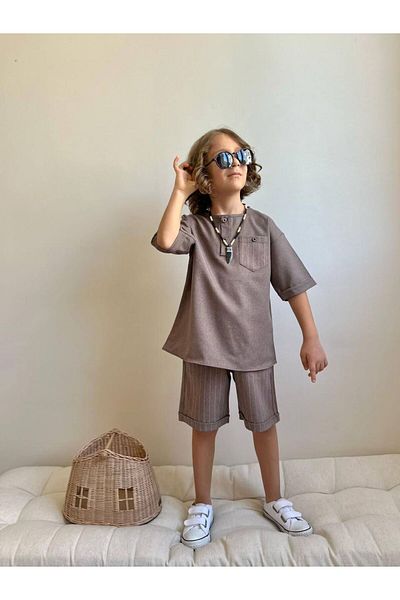 YİGİT BUTİK Two Piece Sets - Brown - Fitted