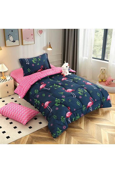 Alhabib bedding Timon summer single and a half baby mattress, navy and pink, 5 pieces