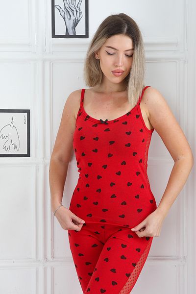 FAMES PİJAMA Fames Combed Cotton Lace Detail Strap Pjs Suit