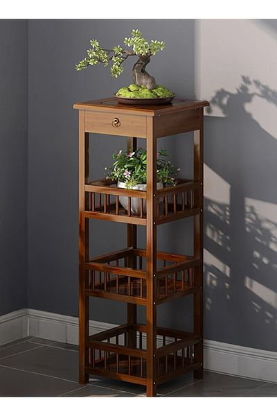 Cady One 4-Tier Wooden Side Table with Drawer and Storage Shelfs 30*30*107cm
