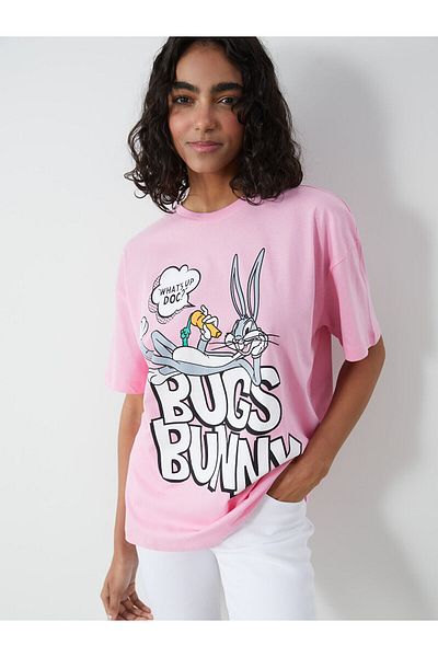 LC Waikiki Γυναικείο μπλουζάκι με λαιμόκοψη Bugs Bunny με στάμπα