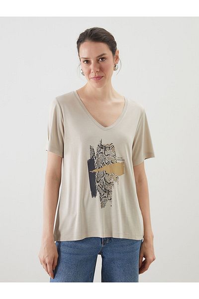 LC Waikiki V-Neck Printed Women's T-Shirt