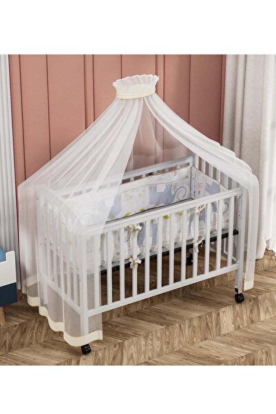 BabyCara سرير أطفال خشبي بتصميم أنيق مع قاعدة حديدية و 3 ارتفاعات و ناموسية 120 × 60 سم