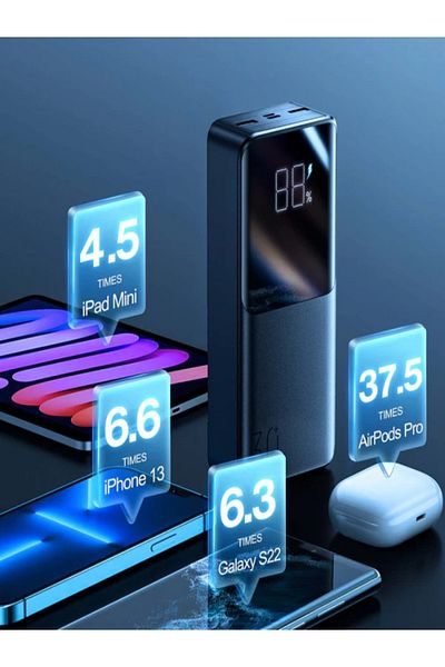 Joyroom 30000mah 2 Input 3 Output Power Bank Big Led Display, External Battery Charger Black