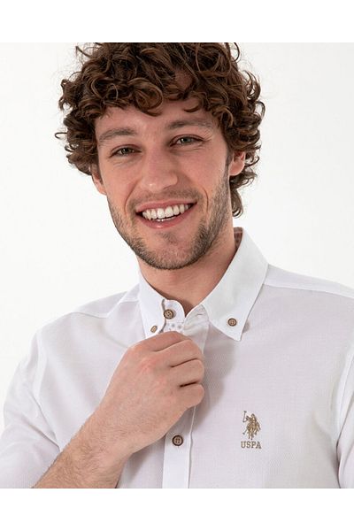 U.S. Polo Assn. U.S. Polo Assn. Slim Fit Pocketless White Long Sleeve Men's Shirt Dmk.2170100.Suzanna025Y.