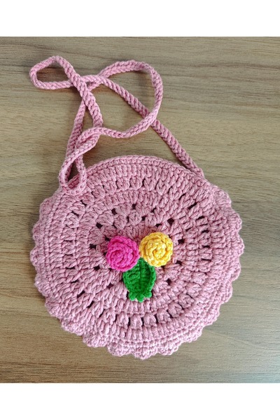 NGA's Örgü bayramlık çocuk çantası, çiçekli yuvarlak bebek çantası, askılı kı...