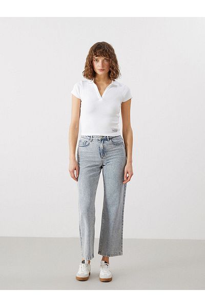 LC Waikiki Tricou de damă cu mânecă scurtă cu imprimeu cu gât polo