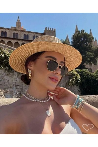 MARBERRY Beige Gondola Round Bucket Straw Women's Hat