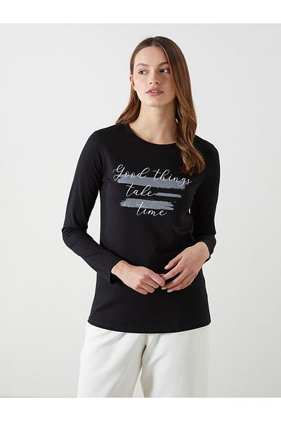LC Waikiki Γυναικείο μπλουζάκι με στάμπα Crew Neck
